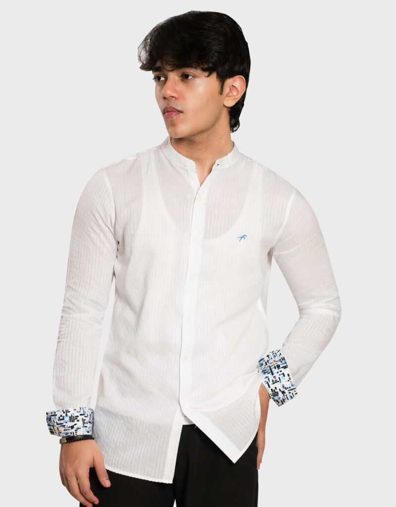 Premium Amboss Cotton Band Collar Slim Fit Full Shirt - Image 3