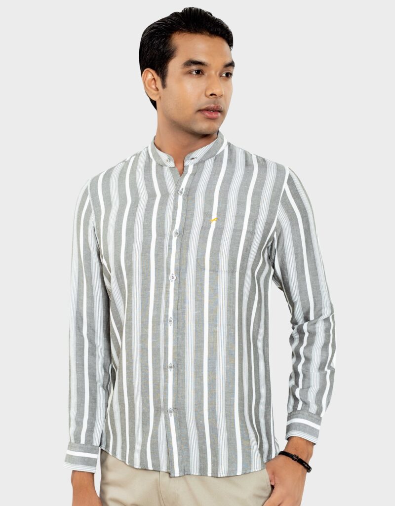 Premium Band Collar Slim Fit Full Shirt - Image 3