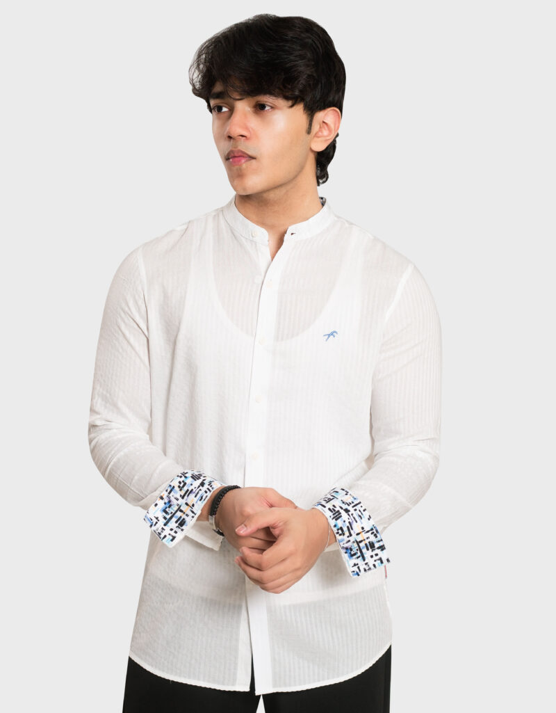 Premium Amboss Cotton Band Collar Slim Fit Full Shirt