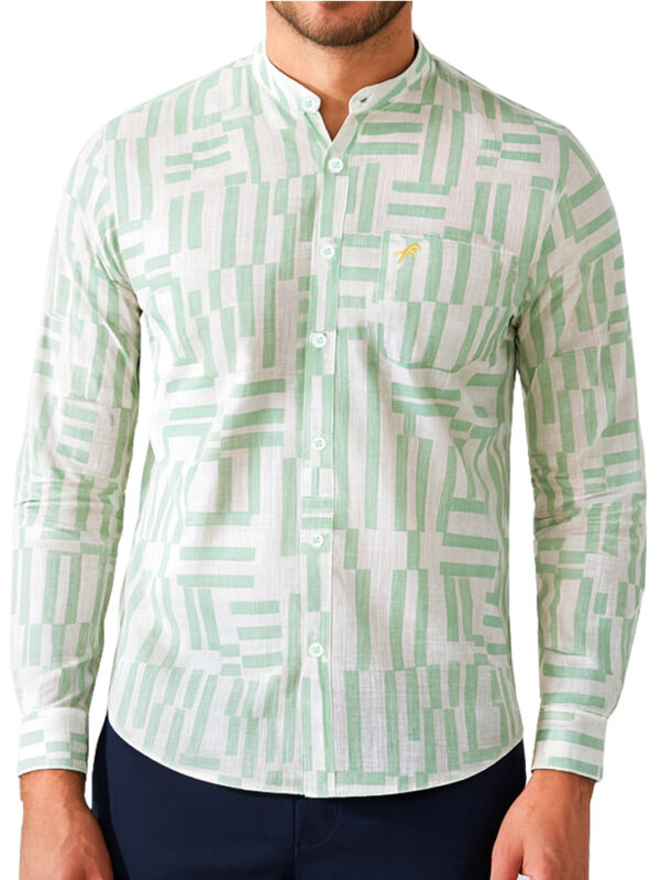 Premium Remi Cotton Band Collar Slim Fit Full Shirt