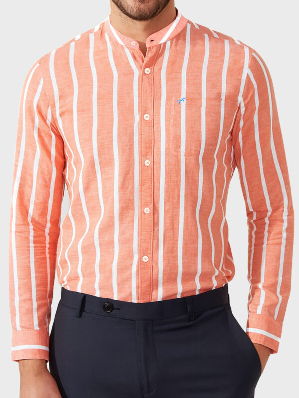 Home 16 Premium Remi Cotton Band Collar Slim Fit Full Shirt