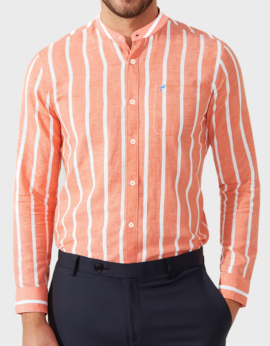 Premium Remi Cotton Band Collar Slim Fit Full Shirt 1 Premium Remi Cotton Band Collar Slim Fit Full Shirt