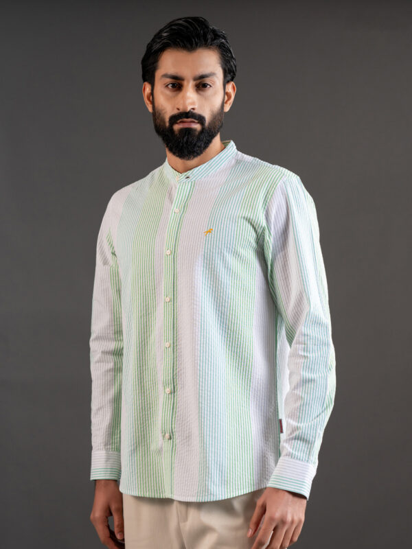 Home 12 Premium Amboss Cotton Band Collar Slim Fit Full Shirt