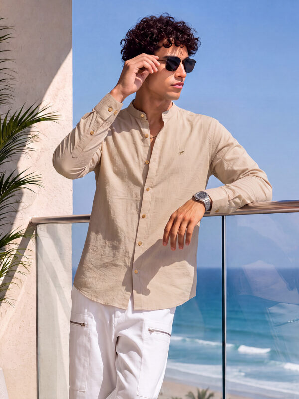 Premium Amboss Cotton Band Collar Slim Fit Full Shirt